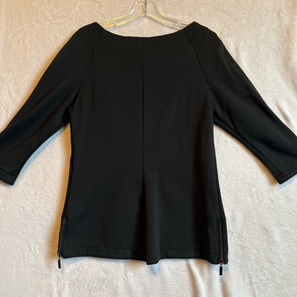 Pierre Women's M Black Ponte Knit Top Zipper Detail 3/4 Sleeve Casual Chic - Picture 10 of 14